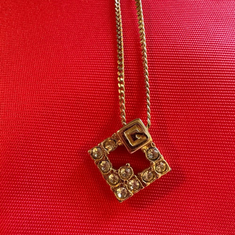 Givenchy Gold Plated Pendant Necklace with Rhinestones